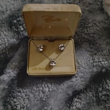 Vintage Signed JCM Jacmel 14K White Gold Solitaire Pendant Necklace & Stud Earri