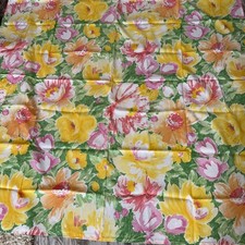 Vintage Shower Curtain Yellow Green Pink Orange Flower Floral Kitschy USA 67X71