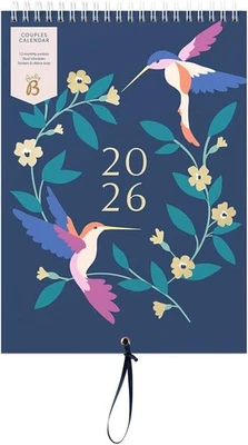 BRANDED Busy B 2026 Wall Calendar for Couples- Birds Slim Design with Dual Schedules, Mo