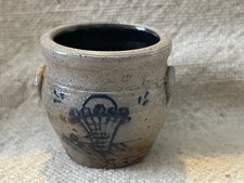 Rowe Pottery 1.5” Cobalt Salt Glaze Crock & 1.75” Pottery Pitcher 1989 Signed