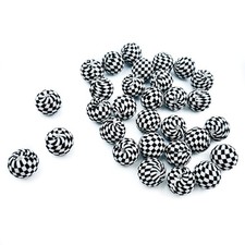 30pcs Silicone Printed Checkerboard Print Beads - 15mm Black White Plaid Roun...