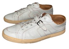 Tenis Hermes Quantum bajos de piel de becerro blanco hueso para hombre talla 44 logotipo de EE. UU. 11 H