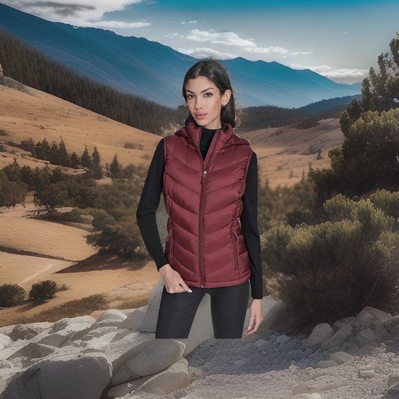 Charter Club Women’s Puffer Vest Hooded Packable Red Brick /plum medium ,new