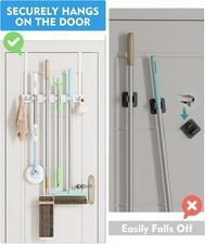 Over the Door Broom Holder, Mop and Broom Holder Door Mount, Hanging Organize...