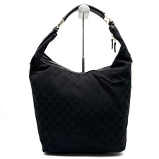Gucci GG Canvas Black Shoulder Bag Leather Hobo Vintage From Japan Auth