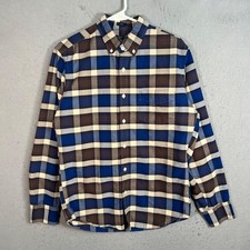 J. Crew Mens Medium Slim Oxford Plaid Shirt Blue / Brown 100 Cotton