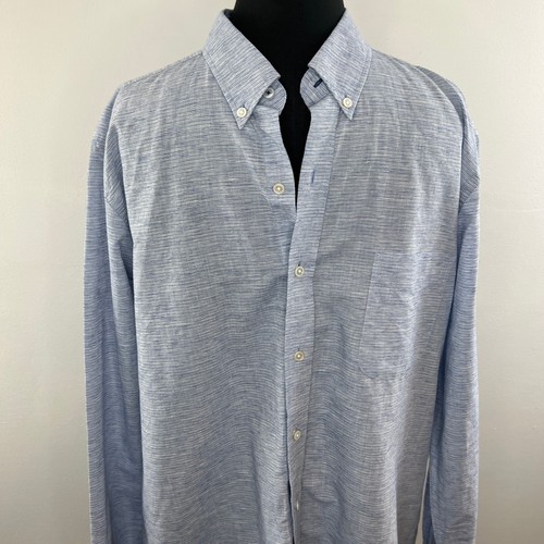J. McLaughlin Blue Cotton-Linen Blend Button-Down Modern Fit Shirt Men's Size XL - Picture 2 of 7