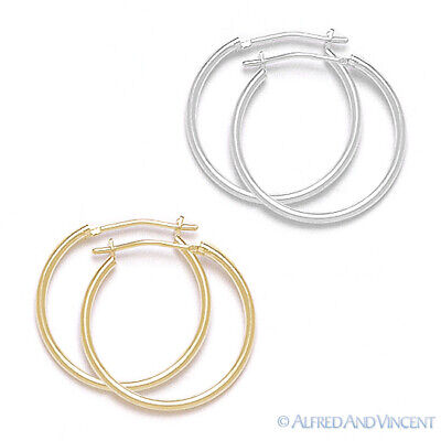 14k Yellow or White Gold 18mm 0.7" Round Hoop Earrings Polished 1.2mm Tube Hoops