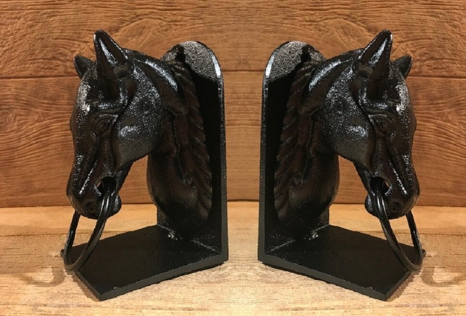 Cast Iron Black Stallion Horse Head Bookend 8" Tall by 4 1/2" Wide