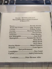 Live Opera Recording CD1815 Manon Lescaut Kirsten Alexander Walker Garrison 1975
