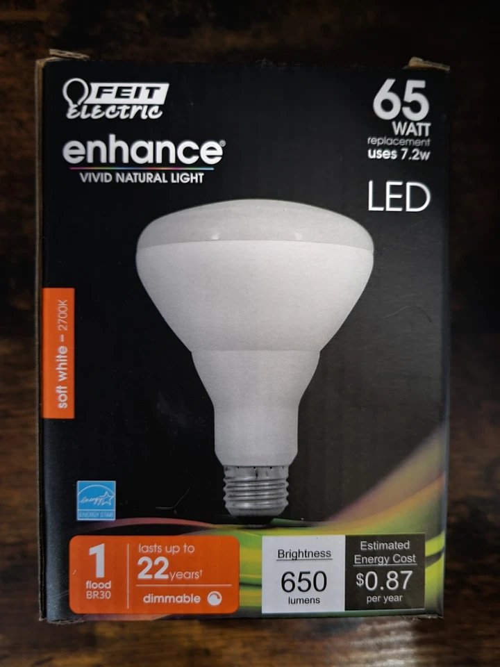 2 Pack Feit Dimmable Flood LED Light Bulb 7.2W Replaces 65W 650LM 2700K BR30 - Image 4 of 4