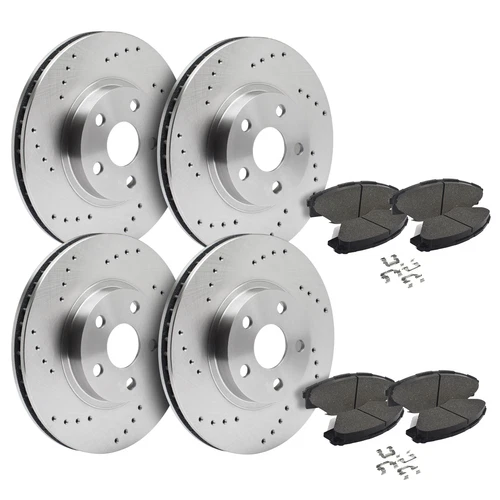 Front & Rear Drilled Brake Rotors + Pads for Hyundai Sonata Kia Optima
