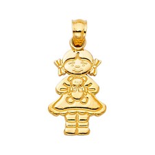 14K Real Solid Yellow Gold Girl with Doll Pendant Solid Gold Girl with Doll
