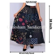 Black Vintage Indian Rayon Patchwork Hippy Gypsy Boho Maxi Women Long Skirts