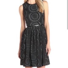 Calvin Klein CK Women Black Teal Laser Cut  A-Line Dress Size 6 Sleeveless