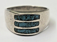Vintage Taxco Mexico Sterling Silver Turquoise Inlay Ring MEX 925 TL-86 Size 7.5