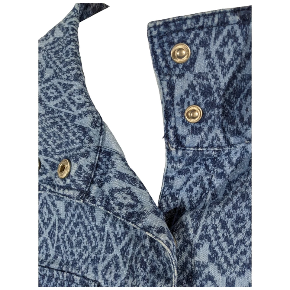 Womens Size 14 Aztec Denim Jacket Jean Snap Up Ruby Rd 3/4 Sleeve Blue - Image 4 of 4