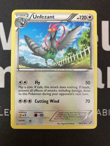 Unfezant 86/114 - Non Holo Rare - Black and White Base - LP