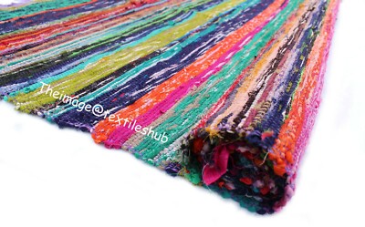 Blau Indisch Handmade Chindi Wendbar Veranda Handgewebte Cotton Boden Yoga Matte