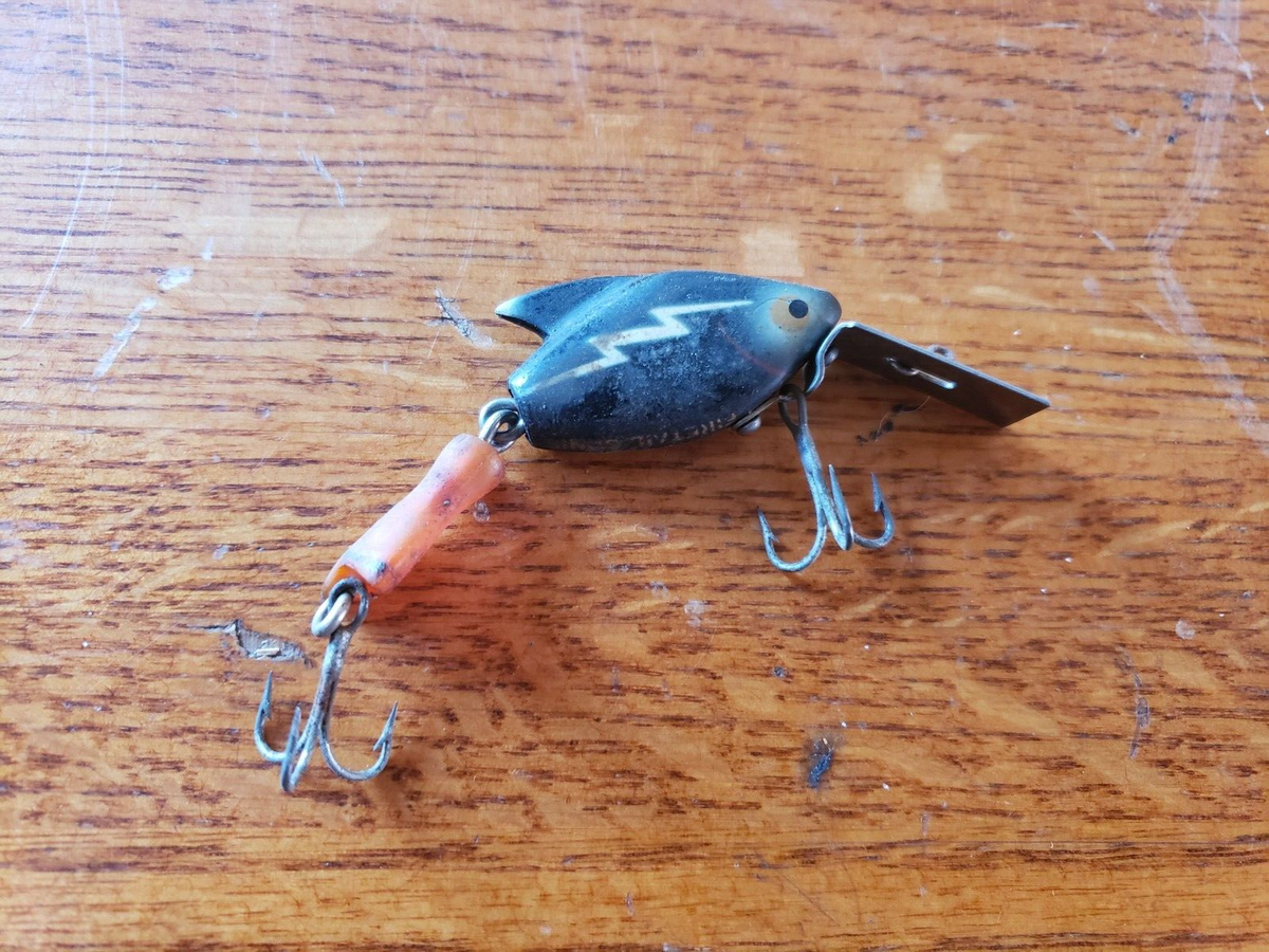 Vintage Heddon Firetail Sonic Jointed Fishing Lure (Black W/ White