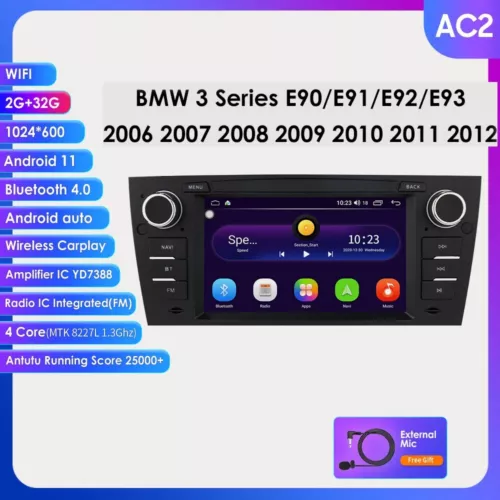 适用于宝马 E90 E91 E92 E93 328i 330i Android 12 CarPlay 汽车立体声收音机 GPS 播放器 - 第 2 张/共 16 张