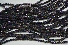 Czech Fire Polished 3mm round faceted glass beads - Iris Purple