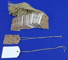 500 Cocoa Scripts Designer Print Scalloped Merchandise Strung Price Tags