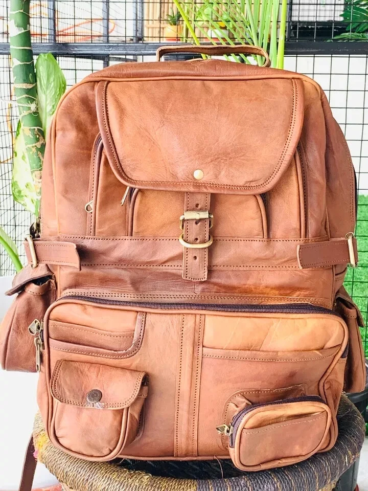 Leather Bag Backpack Rucksack Vintage Messenger Genuine Travel Bag