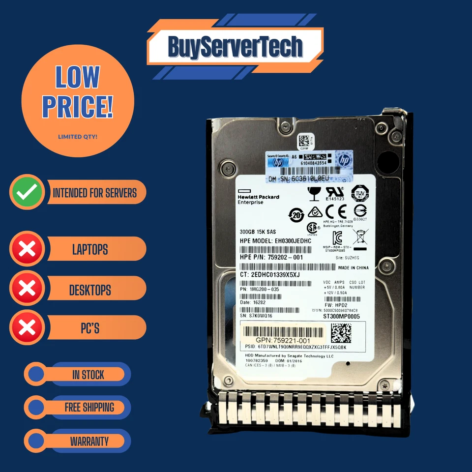 HP 652611-B21 300GB 15K 2.5" SAS 6G SFF HDD 653960-001 + Caddy G8 G9 1YR WTY - Image 4 of 4