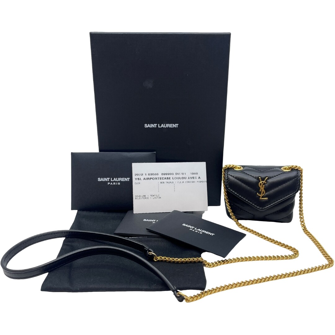 Autentica custodia AirPods SAINT LAURENT borsa a tracolla catena pelle nera #36636496