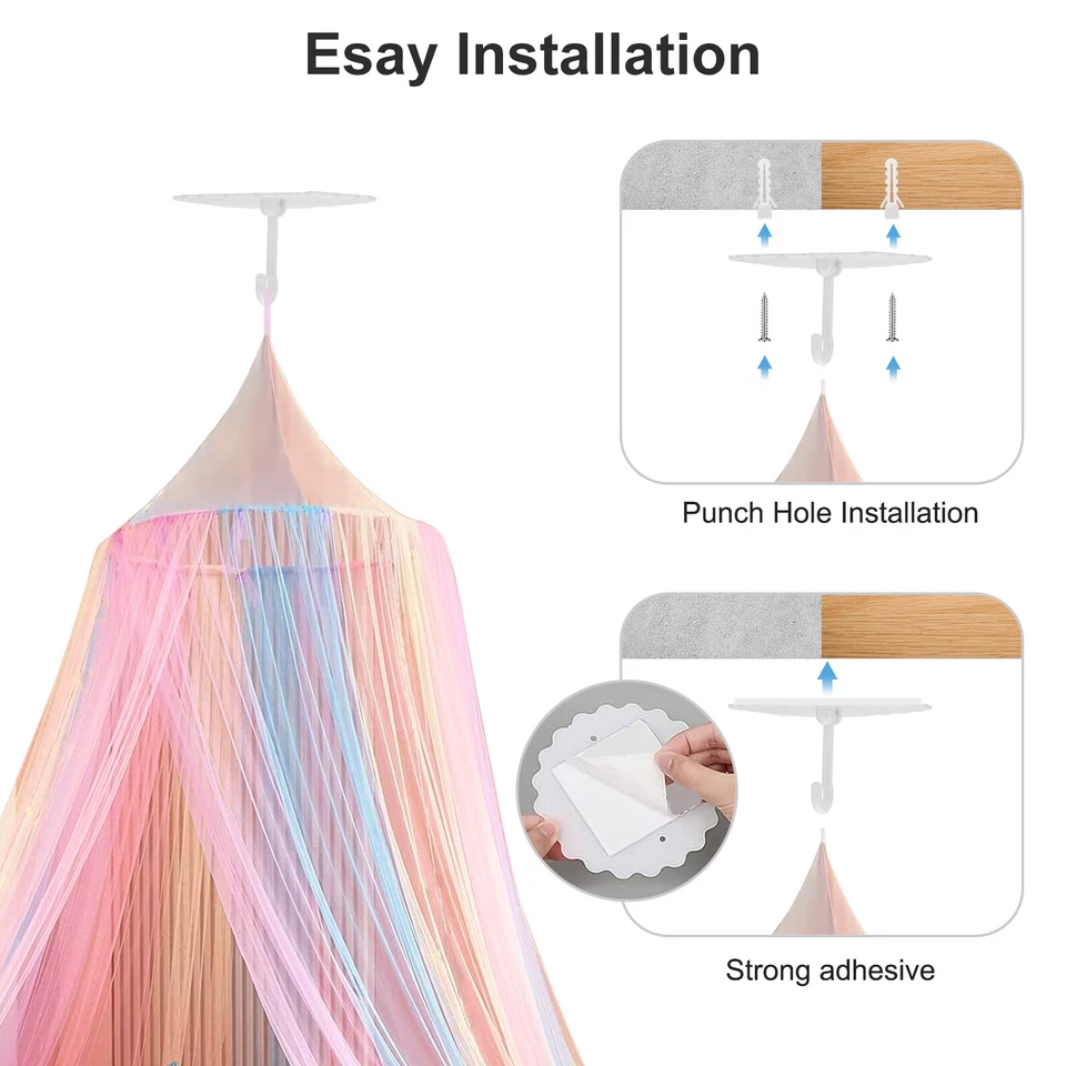 Mosquitera colgante domo con dosel cama arco iris princesa tienda para decoración de habitación de niñas Foto 4 de 4