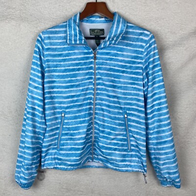 Lauren Ralph Lauren Size M RL Active Blue White Striped Jacket Large Full Zip