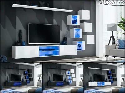 ASM Parete attrezzata parete soggiorno parete armadio SWITCH XXI lucido PVC push-click LED B.