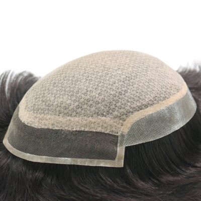 Mens Toupee Human Hair System Silk Top French Lace Front Hairpiece I-lACE #NC