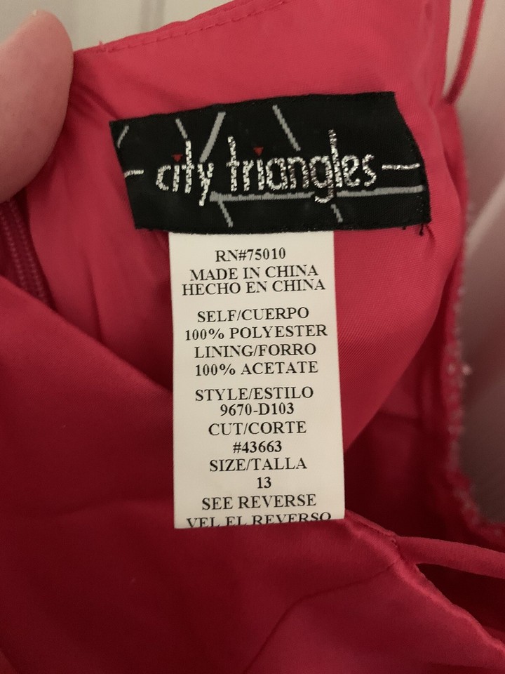Vintage City Triangles Long Pink Sparkly Spaghetti Strap Dress Size 13