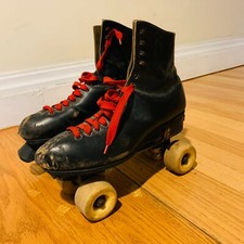 Vintage Chicago Black Leather Roller Skates Chicago Plates Mens 8 A