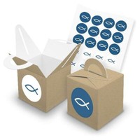 Itenga 24X WüRfelbox Griff Braun Sticker Fisch Blau Kommunion Konfirmation Junge
