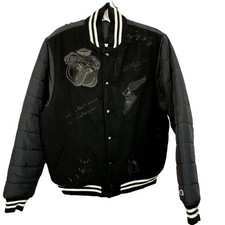Champion Premium Embroidered Varsity Letterman Jacket Wool Blend Black Men's L