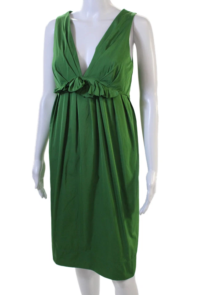 Lida Baday Womens Green V-Neck Shift Dress Sleeveless Zip Size 8 - Image 2 of 4