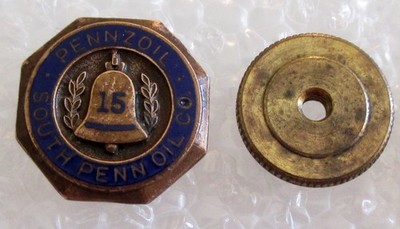 Antique Pennzoil - South Penn Oil Company 15 Year Employee Service Award Pin