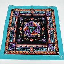 Vtg 80s WAMCRAFT Southwest Aztec USA Bandana Navajo Thunderbird Turquoise