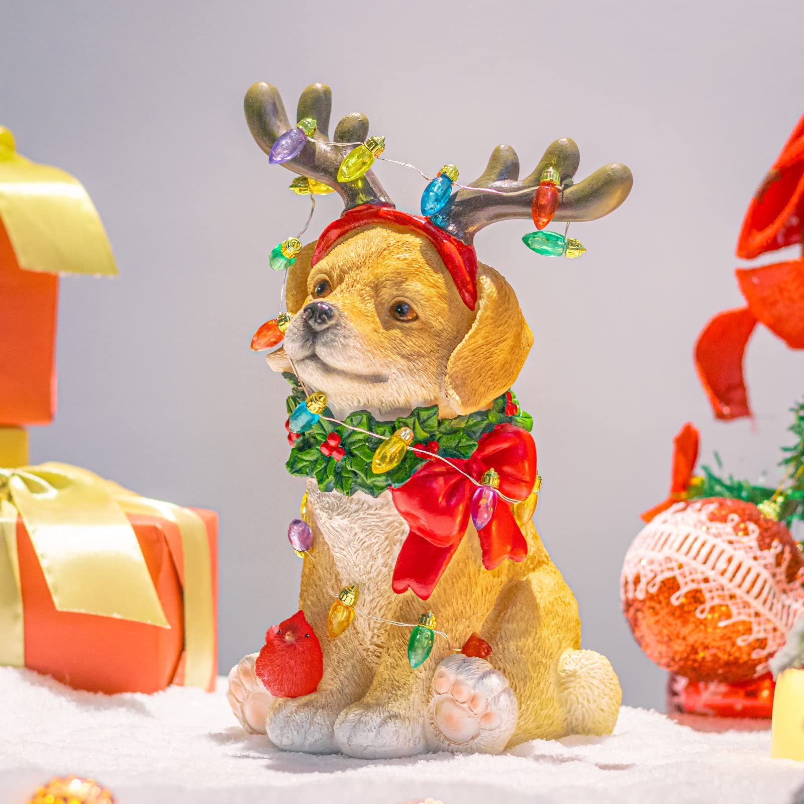 Mumtop Christmas Dog Decorations with LED Lights, Dog Collectible Figurines w...