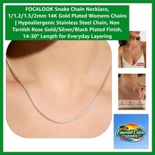 Snake Chain Necklace, 1/1.2/1.5/2mm 14K Gold Plated Womens Chains  Hypoaller...