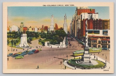 Columbus Circle New York NY Postcard Linen