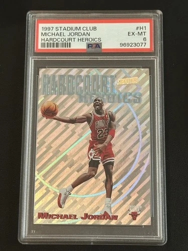 1997 Stadium Club Harcourt Heroics Michael Jordan Insert Card #H1 PSA 6 Bulls!