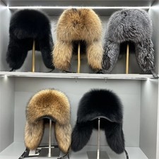 Men Women Real Fur Trapper Hat Warm Winter Ear Flap Snow Cap Leather Hat