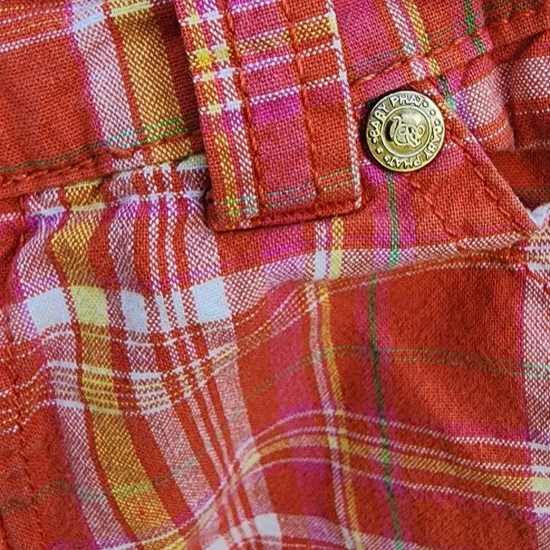 Pantalones Cortos Baby Phat Auténticos a Cuadros Niñas 18 M Rosa Naranja Dorado Bordados Y2K Foto 2 de 4