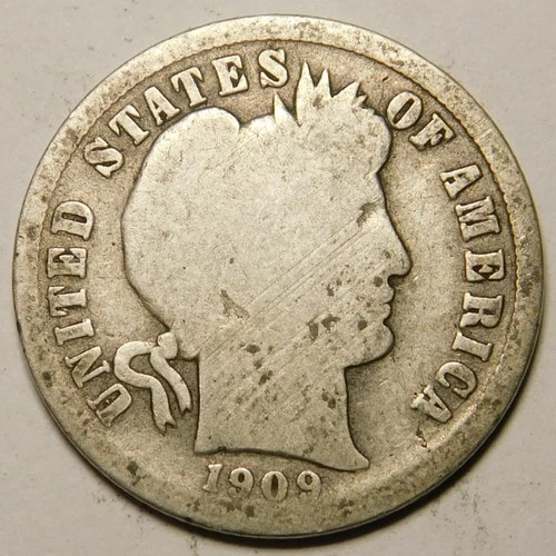 1909 P Barber Dime G-VG  90% Silver   "Actual Coin Pictured- Not Cleaned"