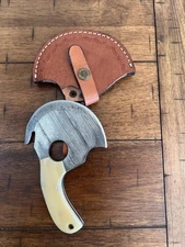 CUSTOM HANDMADE DAMASCUS STEEL ULU KNIFE WITH CAMEL BONE HANDLE WITH SHEATH