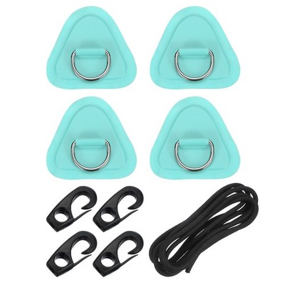 4Pcs Stainless Steel D-Ring Patch Triangle Patch with Elastic Cord & Hook Cyan